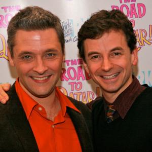 Keith Gerchak and James Beaman on opening night red carpet, original off-Broadway cast of The Road to Qatar