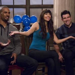 Still of Max Greenfield, Damon Wayans Jr. and Hannah Simone in New Girl (2011)