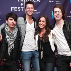 LR Directors The Vicious Brothers with actors Sean Rogerson 2nd L and Ashleigh Gryzko 2nd R attend the premiere of Grave Encounters during the 2011 Tribeca Film Festival at AMC Loews Village 7 on April 22 2011 in New York C