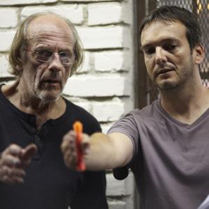 Christopher Lloyd and Fabien Martorell on the set of The Coin