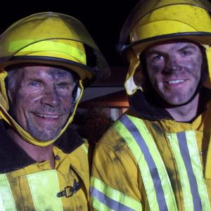 As Fire Chief Tom Porter with Fireman Bill Smith Ted Jonasin the Golden Era Prods film Assist Mitch Brisker Dir