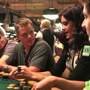 Matt Damon and Tiffany Michelle playing in the 2009 World Series of Poker's Ante Up for Africa Celebrity Event.