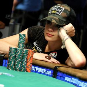 ESPN photo still of Tiffany Michelle, playing in the 2008 World Series of Poker Main Event.