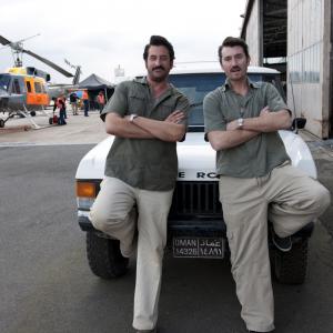 Lachy Hulme and Michael M. Foster on location in Melbourne, filming Killer Elite. (2010, Driving Double)