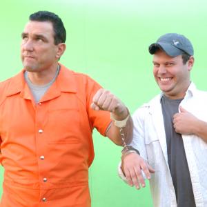 vinnie jones david leo schultz posing for a photo shoot for the movie Not Another Not Another Movie