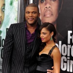 Tessa Thompson and Tyler Perry attend the premiere of For Colored Girls at the Ziegfeld Theatre on October 26th 2010