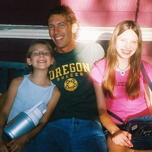 With daughters Sammy left and Emily on set of Jupiter Landing August 2004