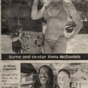 Belize Newspaper showcasing Brian Krause and Anne McDaniels for Poseidon Rex