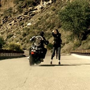 Stuntwoman Tammie Baird doubling actress Katey Sagal akaGemma for the season 5 promos of Sons of Anarchy
