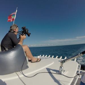 Director John Scoular shooting Insetta Boat Commercial in the Bahamas