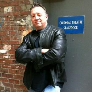 Mike Boland at the stage door of the Colonial Theatre in Boston while playing Officer Krupke in the Broadway tour of West Side Story.