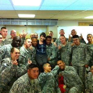 Cassidy Lehrman with the troops in Kuwait