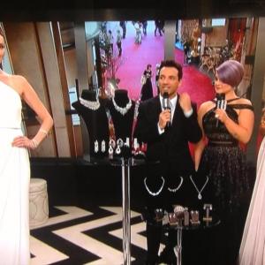 Amanda Fields models for the E! Live Countdown to the Academy Awards with George Kotsiopoulos, Kelly Osbourne and Giuliana Rancic