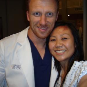 on set of Grey's Anatomy with Kevin McKidd