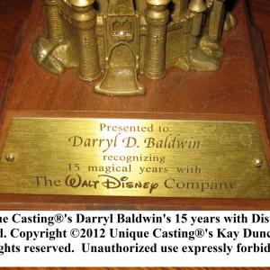 Unique Casting®'s Darryl Baldwin's 15 years with Disney award. Copyright ©2012 Unique Casting®'s Kay Duncan All rights reserved. Unauthorized use expressly forbidden.