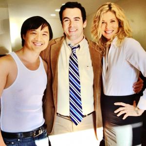 Comedian Dat Phan and actors Evan OBrien and Kate Vernon for film 108 Stitches