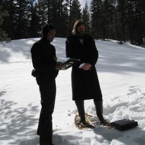 on set THE DONNER PARTY running lines with Crispin Glover