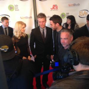 Nate Golon, Katie Gill, and Brent Bailey getting interviewed at the 2014 Indie Series Awards