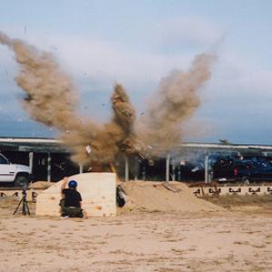 Shooting a miniature effects pyro from 'The Angels of Death Island'.