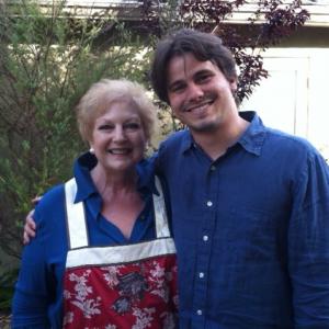 Jane Shayne with Jason Ritter on the set of Trying 6142012