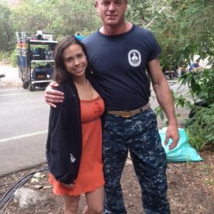 Janelle Marie on set of The Last Ship with Eric Dane
