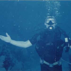 Divemaster, David Copeland ... 120 feet down on the Caribbean Ocean floor.