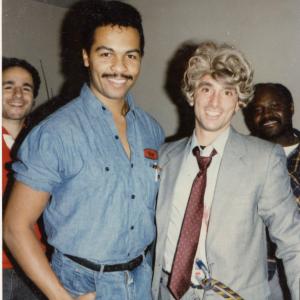 David Copeland and Ray Parker Jr. just after David rappelled out of a twenty story apartment building window for the film Enemy Territory.