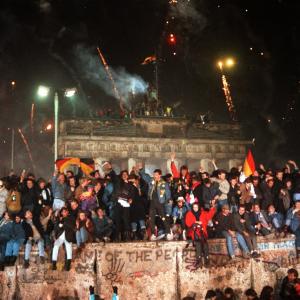 Celebration at the fall of the Berlin Wall, and Beethoven's Ninth Symphony was there.