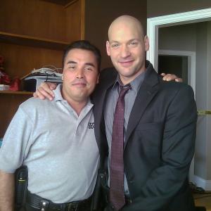 Corey Stoll on set of Law and Order, Los Angeles