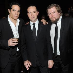 NEW YORK, NY - 9/27/2013: (L-R) Yul Vazquez, producer Dana Brunetti and Michael Chernus attend the opening night gala world premiere of 'Captain Phillips' during the 51st New York Film Festival at Alice Tully Hall at Lincoln Center