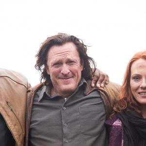 Andrea Stefancikova with Michael Madsen and Gouchy Boy on set of Kidnapped in Romania