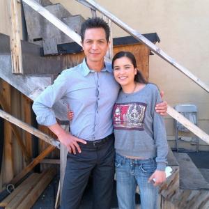 Emily Rios and Benjamin Bratt on the set of ABCs Private Practice