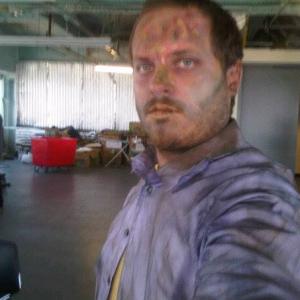 Justin Nesbitt as a Zombie on the set of The Real Rob Directed by Rob Schneider 2014