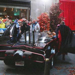 on the set of today show with the batmobile al roker and matt lauer
