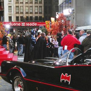 on the set with the batmobile on the today show with adam west
