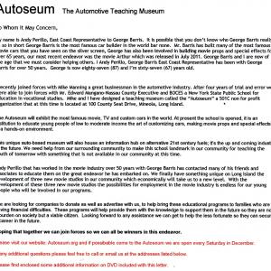 Information about a museum that we have Its called the Autoseum its an automotive teaching museum where you can come and learn how to build custom and movie cars and props and special effects