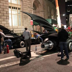 on the set of the movie Arthur 2011 the batmobile on the right we built as a special effects vehicle