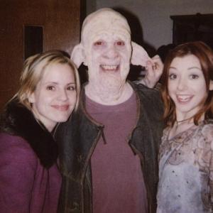 James C. Leary with Alyson Hannigan and Emma Caulfield on the set of Buffy.