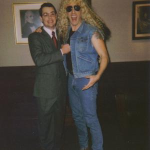 Lee Burns on the set of Warning Parental Advisory with fellow actor and lead singer of Twisted Sister Dee Snider