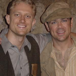 Lee Burns with fellow actor Neil Jackson on the set of 