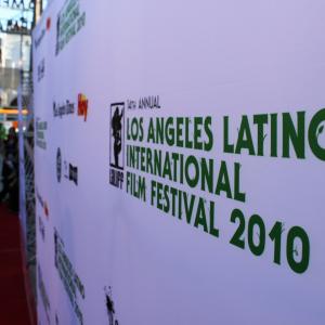 Red Carpet backdrop sponsors banner  The 14th Los Angeles Latino International Film Festival 2010 Big Dave Burleigh Assistant House Photog y Security Staff
