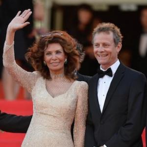Sophia Loren and William Goodrum at the Cannes Film Festival for the screening of La Voce Umana.