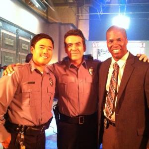 Randall Park, Jose Yenque, Roger Bridges (Detective Briggs) - On the set of SUPAH NINJAS.