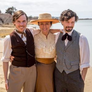 John (Shane Patrick Kearns)(Left), Louise (Jacqueline Bisset) , and Peter Roland (Christian Coulson)(Right) On the Set of PETER and JOHN. Location: Nantucket - April 2014