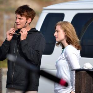 Jennifer Clary on the set of The Silent Thief with Toby Hemingway.