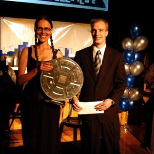 Lisa Wegner receiving The Toronto Film Challenge Best Actress Award in June 2005 Seen here with the Executive Producer of the festival J Micheal Dawson