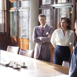 Still of James DArcy Chad Michael Murray Shea Whigham and Hayley Atwell in Agent Carter 2015