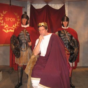 Scott as Pontius Pilate with Nicolai Mihalap & Jeffrey Klemmer as Centurions, shooting a segment for the 2014 CBN January Telethon.