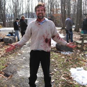 Scott is a bloody mess on the set of M2 Pictures ICE COLD KILLERS Nov 2012