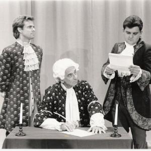 Scott as Col Thomas McKean with Joe Harrell as John Hancock and Jonathan Manning as Charles Thomson in 1776 Poquoson Island Players Poquoson VA 1992